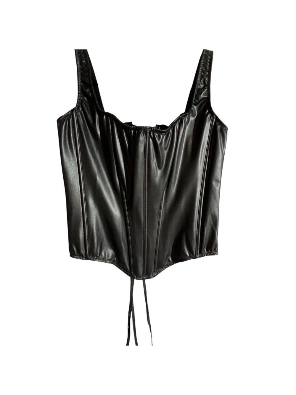 VS Black Faux Leather Corset Top Lace-Up Bustier Adjustable Straps Gothic Clubwe